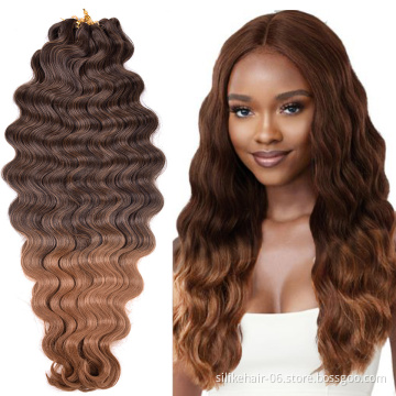 Wholesale Body Wave Crochet Braiding Pre Feathered Hybrid Long Ombre Brown Black Water Wave Braids Synthetic Hair Extensions